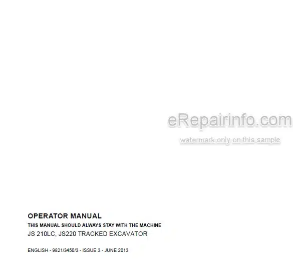 Photo 4 - JCB JS210LC JS220 Operators Manual Tracked Excavator 9821-3450-3