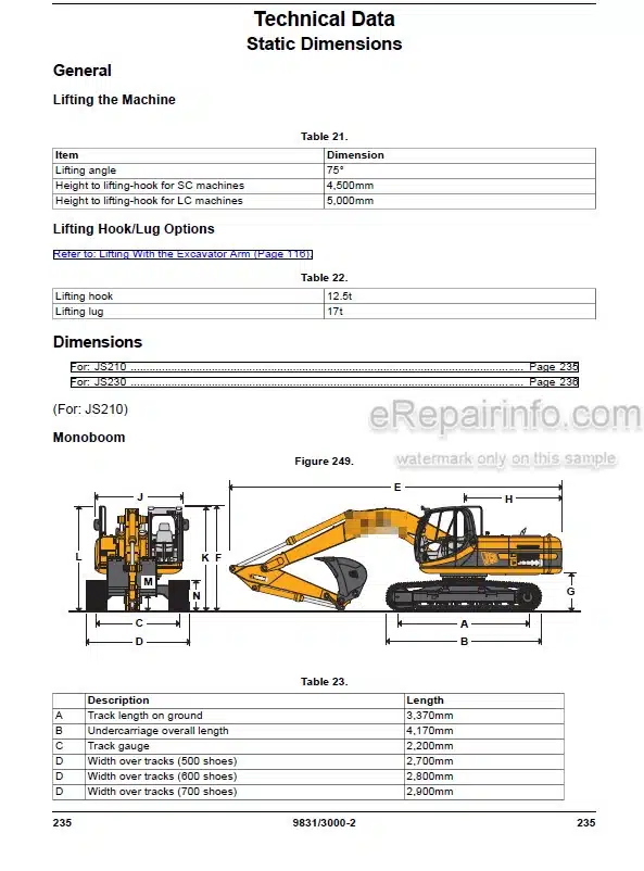 Photo 5 - JCB JS210 JS230 Operators Manual Excavator 9831-3000