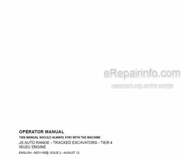 Photo 4 - JCB JS240 JS260 JS330 JS360 Auto Range Tier 4 Operators Manual Tracked Excavator 9821-1800
