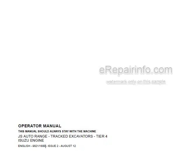 Photo 4 - JCB JS240 JS260 JS330 JS360 Auto Range Tier 4 Operators Manual Tracked Excavator 9821-1800