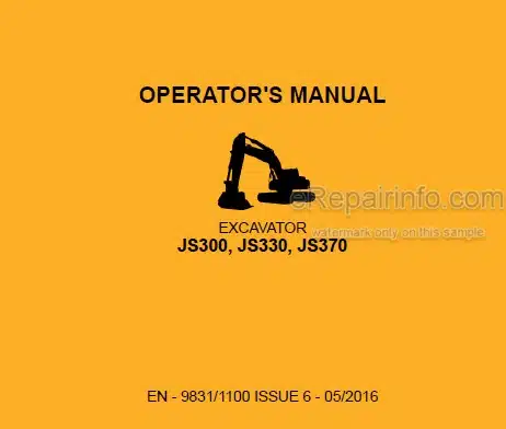 Photo 5 - JCB JS300 JS330 JS370 Operators Manual Excavator 9831-1100