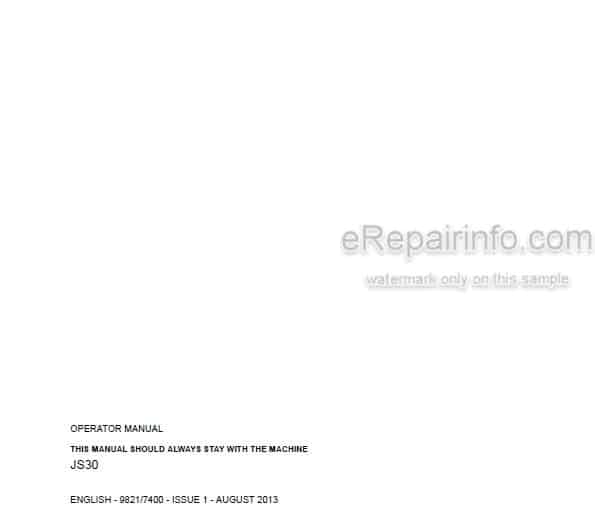 Photo 4 - JCB JS30 Operators Manual Compact Excavator 9821-7400