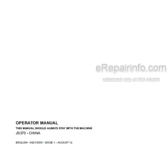 Photo 5 - JCB JS370 China Operators Manual Excavator 9821-5000