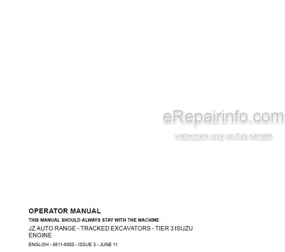 Photo 4 - JCB JZ140 JZ235 JZ255 Auto Range Tier 3 Operators Manual Tracked Excavator 9811-6800