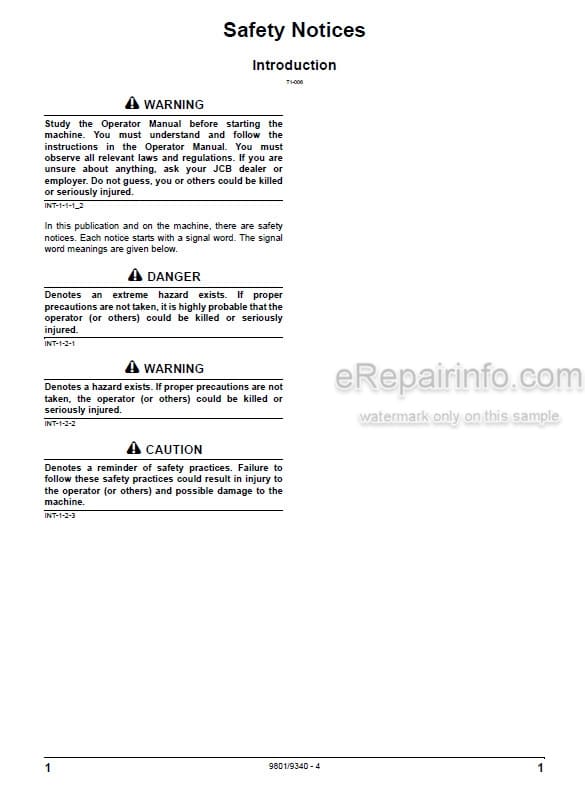 Photo 4 - JCB JZ140 JZ235 JZ255 Operators Manual Excavator 9801-9340-4