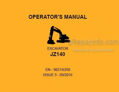 Photo 4 - JCB JZ140 Operators Manual Excavator 9821-6350