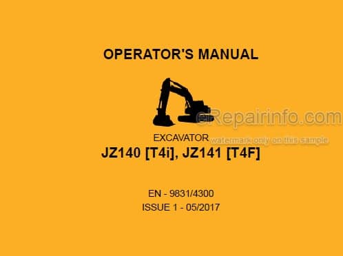 Photo 4 - JCB JZ140 T4I JZ141 T4F Operators Manual Excavator 9831-4300