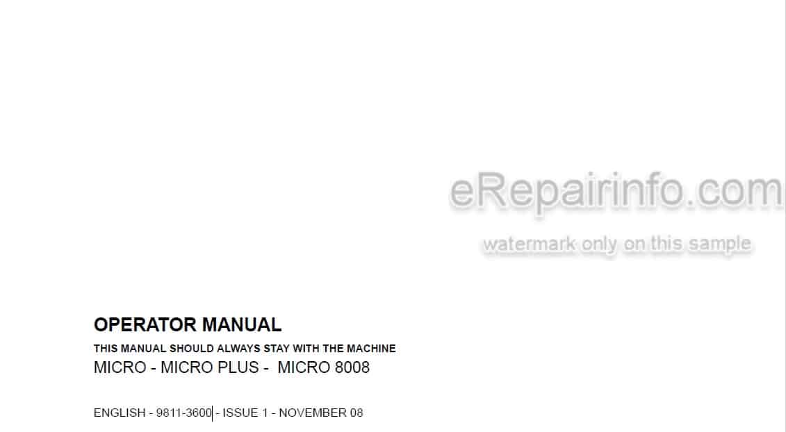 Photo 5 - JCB Micro Plus Micro 8008 Tier 3 Operators Manual Compact Excavator 9811-3600
