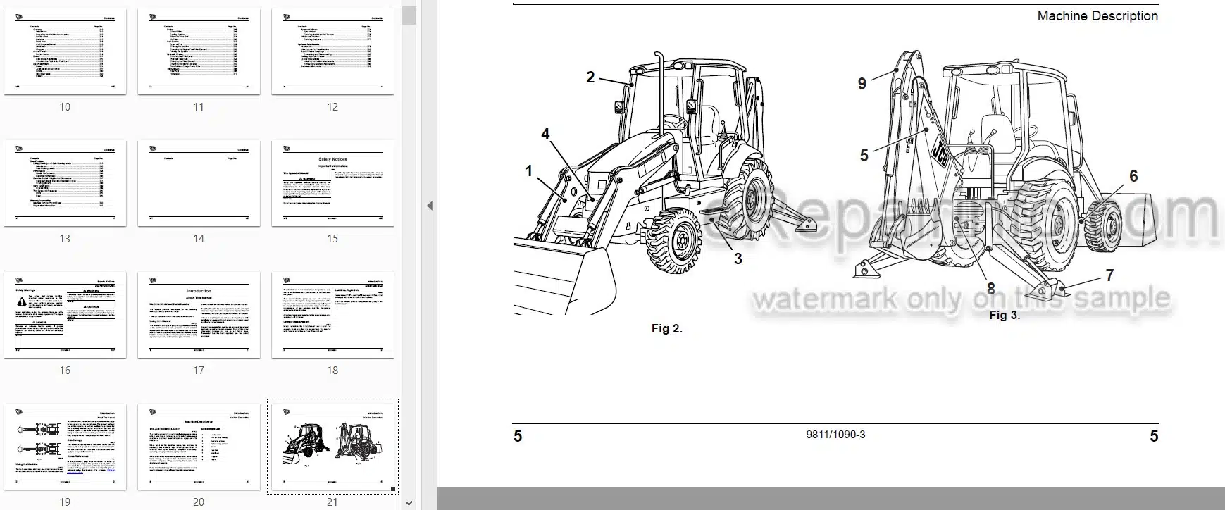Photo 3 - JCB Midi CX Operators Manual Backhoe Loader 9811-1090