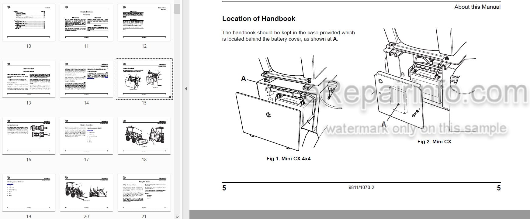 Photo 3 - JCB Mini CX 4X4 Operators Manual Backhoe Loader 9811-1070-2