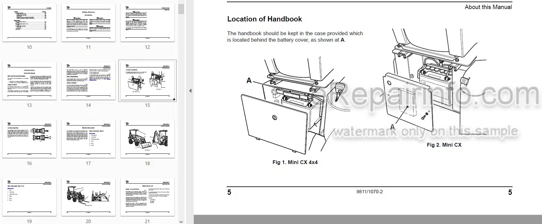 Photo 3 - JCB Mini CX 4X4 Operators Manual Backhoe Loader 9811-1070-2