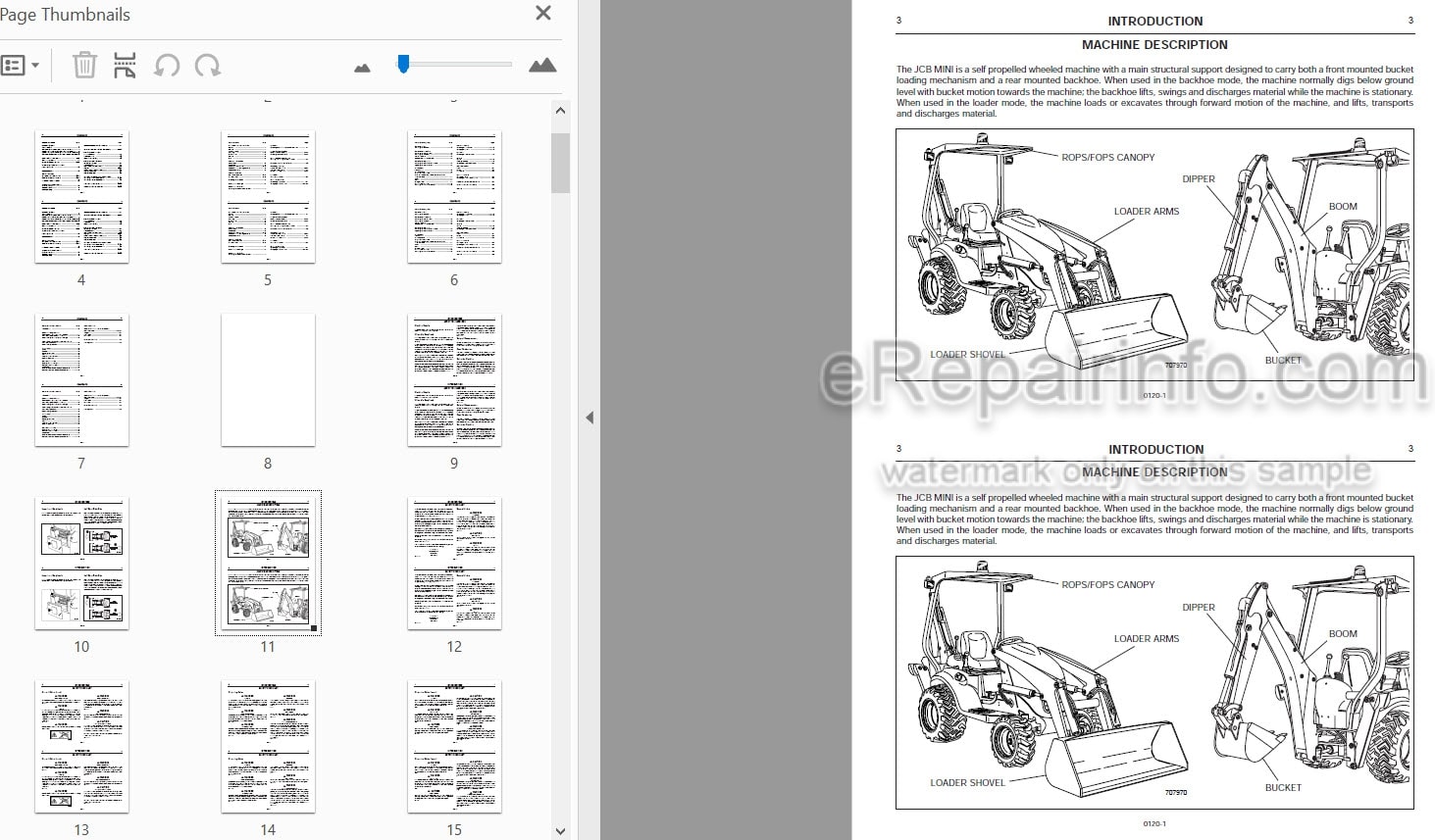 Photo 3 - JCB Mini CX Operators Manual Backhoe Loader 0120