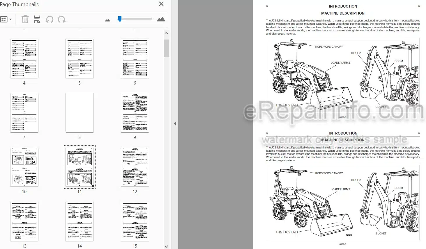 Photo 3 - JCB Mini CX Operators Manual Backhoe Loader 0120