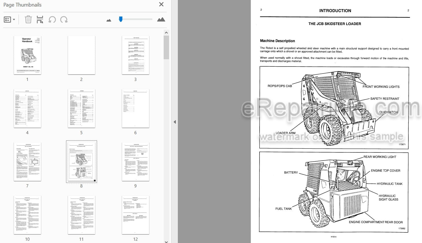 Photo 3 - JCB Robot 150 165 165HF Operators Handbook Skid Steer Loader 9801-4100