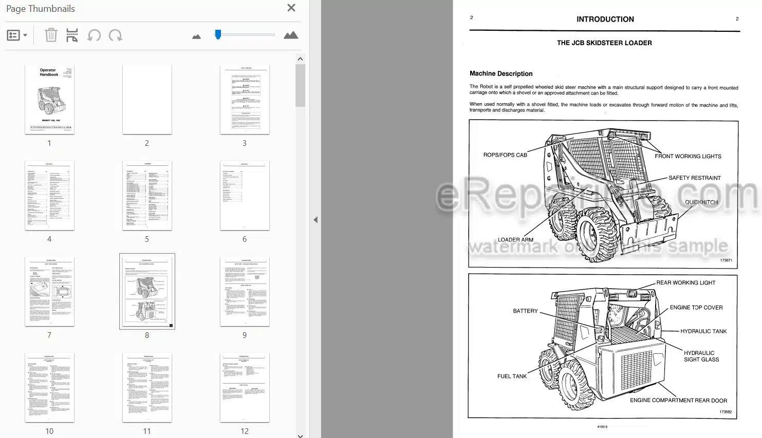 Photo 3 - JCB Robot 150 165 165HF Operators Handbook Skid Steer Loader 9801-4100