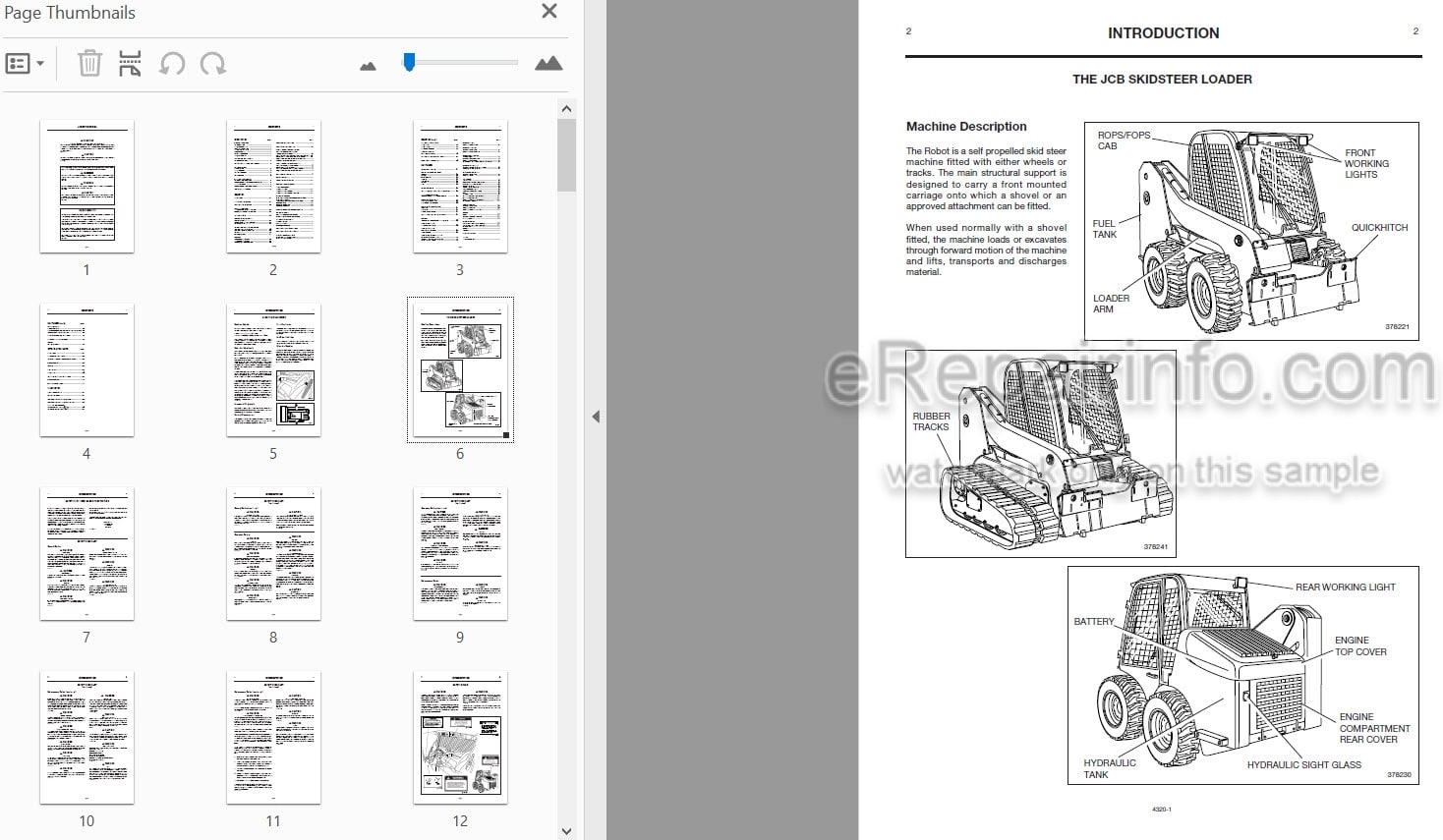 Photo 4 - JCB Robot 190 190HF 1110 1110HF Operators Manual Skid Steer Loader 4320
