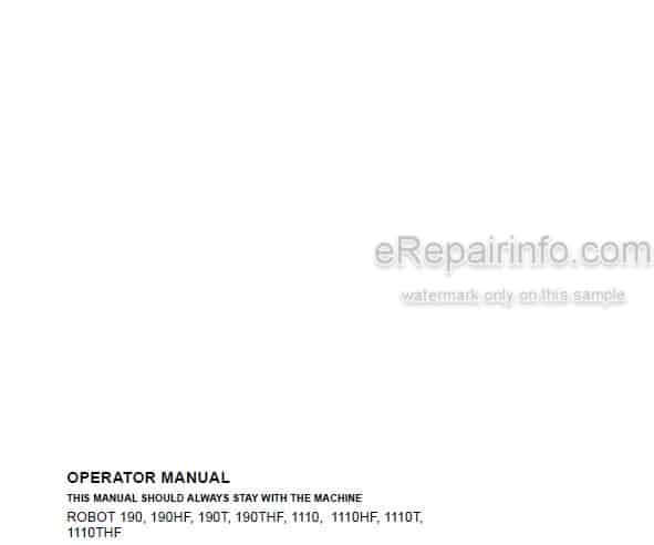 Photo 5 - JCB Robot 190 190HF 1110 1110HF 190T 190THF 1110T 1110THF Operators Manual Skid Steer Loader