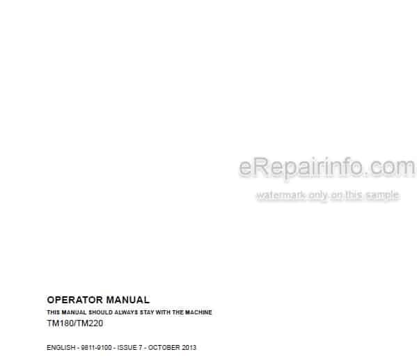 Photo 4 - JCB TM180 TM220 Operators Manual Loader 9811-9100