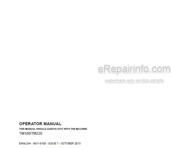 Photo 4 - JCB TM180 TM220 Operators Manual Loader 9811-9100