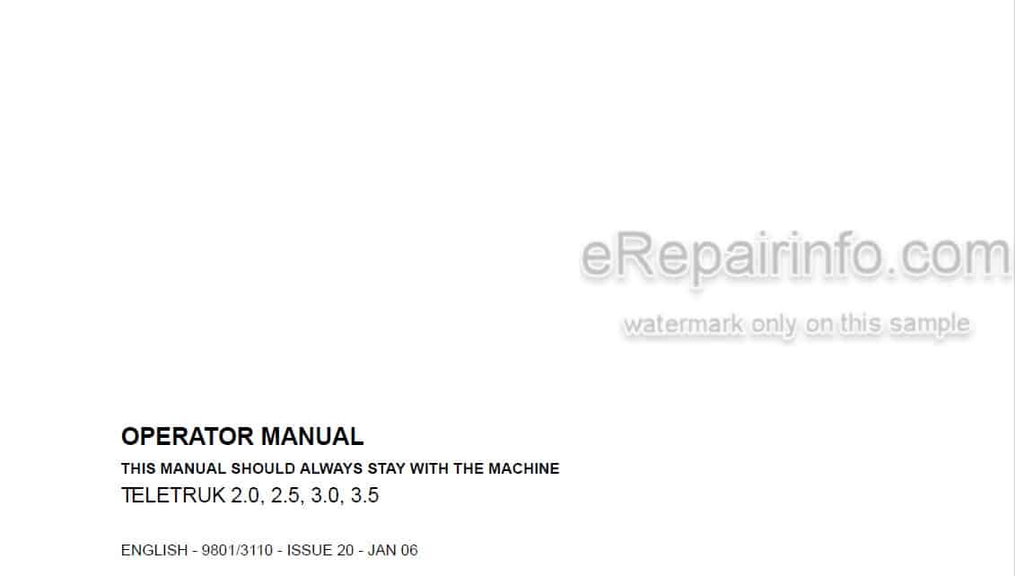 Photo 4 - JCB Teletruk 2.0 2.5 3.0 3.5 Operators Manual Forklift 9801-3110