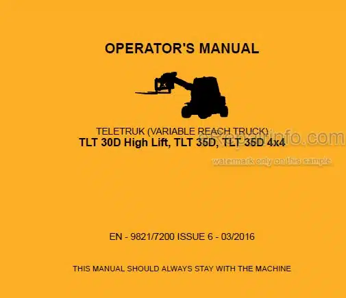 Photo 4 - JCB Teletruk TLT30D TLT35D High Lift 4X4 Operators Manual Forklift 9821-7200