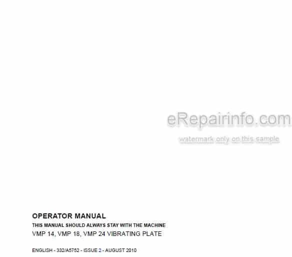 Photo 4 - JCB VMP14 VMP18 VMP24 Operators Manual Vibrating Plate 332-A5752