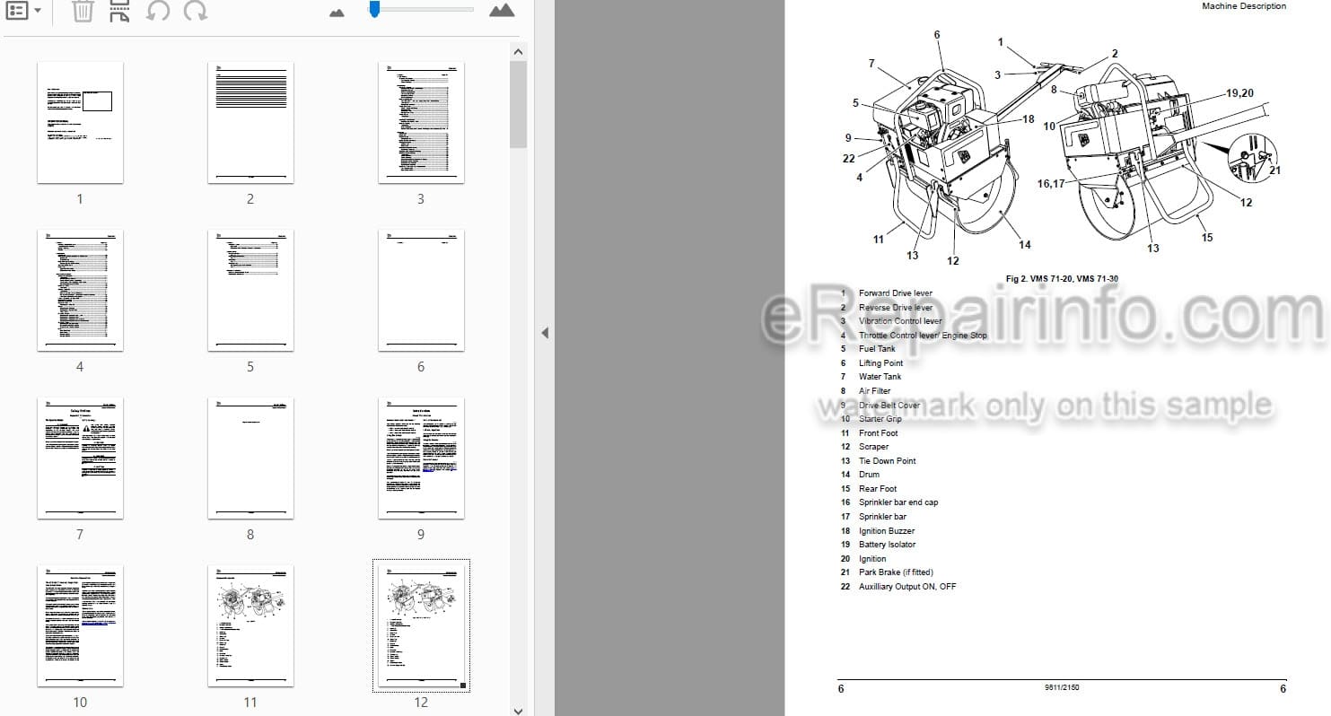 Photo 3 - JCB VMS71 VMS71-20 VMS71-30 Operators Manual Roller 9811-2150