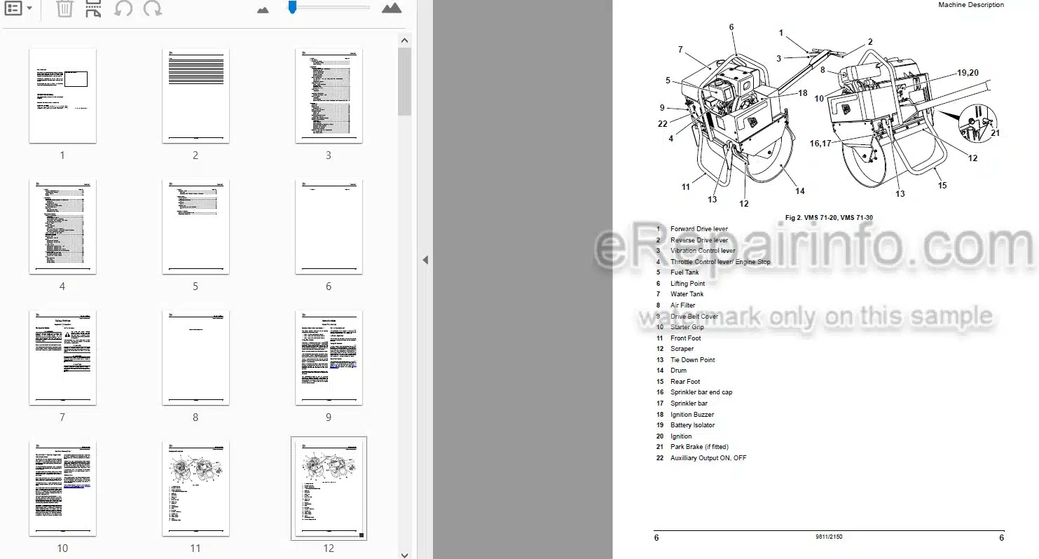 Photo 3 - JCB VMS71 VMS71-20 VMS71-30 Operators Manual Roller 9811-2150