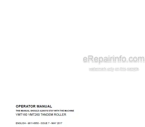 Photo 4 - JCB VMT160-90 VMT260-100 VMT260-120 Operators Manual Tandem Roller 9811-6650-7