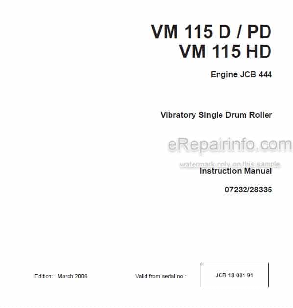 Photo 4 - JCB Vibromax VM115D VM115PD VM115HD Instruction Manual Vibratory Single Drum Roller 07232-28335