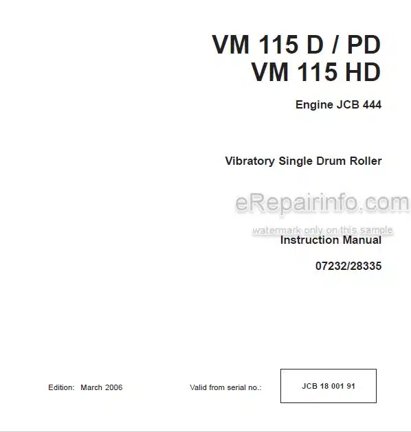Photo 4 - JCB Vibromax VM115D VM115PD VM115HD Instruction Manual Vibratory Single Drum Roller 07232-28335