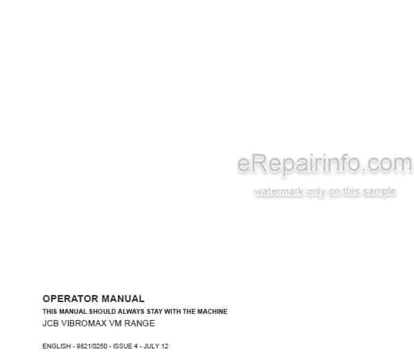 Photo 4 - JCB Vibromax VM46D VM46PD VM75D VM75PD VM115D VM115PD VM115HD VM115HPD VM132D VM132PD VM146D VM146PD VM166D VM166PD VM200D VM200PD VM Range Operators Manual Roller 9821-0250