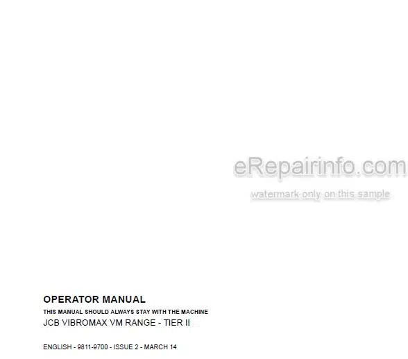 Photo 4 - JCB Vibromax VM46D VM46PD VM75D VM75PD VM115D VM115PD VM115H VM132D VM132PD VM146D VM146PD VM166D VM166PD VM200D VM200PD VM Range Tier 2 Operators Manual Roller 9811-9700