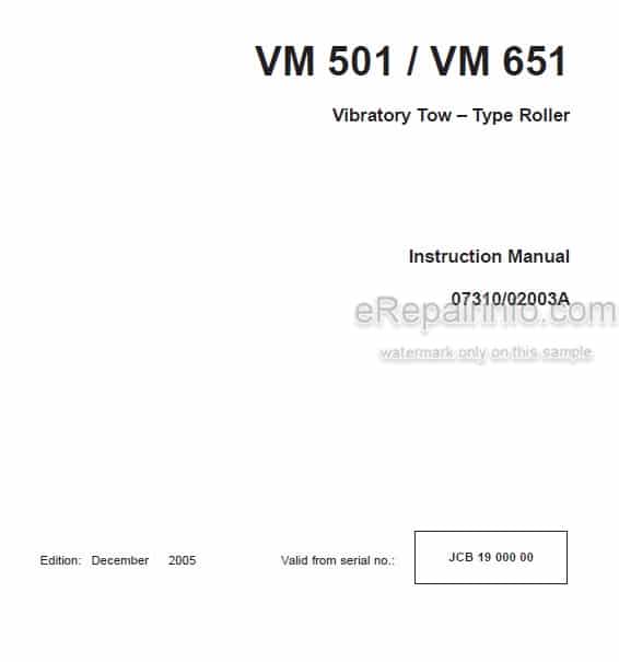 Photo 5 - JCB Vibromax VM501 VM651 Instruction Manual Vibratory Tow Type Roller 07310-02003A