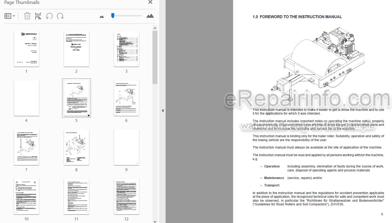 Photo 4 - JCB Vibromax VM501 VM651 Instruction Manual Vibratory Tow Type Roller 07310-02003A