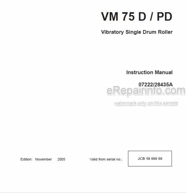 Photo 4 - JCB Vibromax VM75D VM75PD Instruction Manual Vibratory Single Drum Roller 07222-28435A