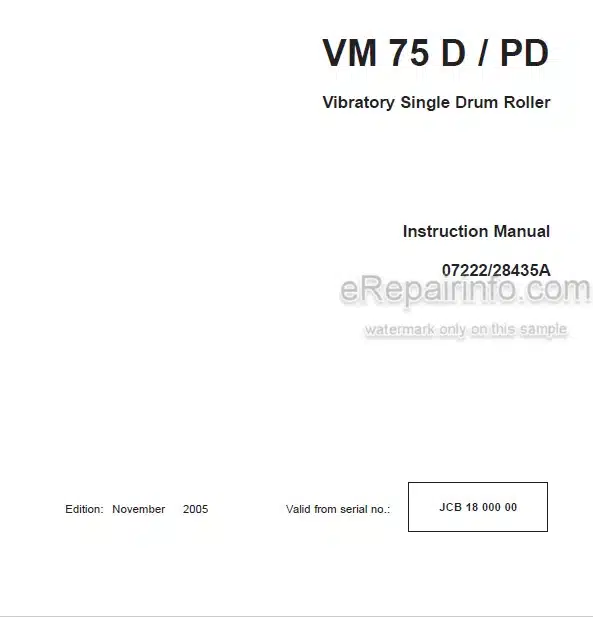 Photo 4 - JCB Vibromax VM75D VM75PD Instruction Manual Vibratory Single Drum Roller 07222-28435A
