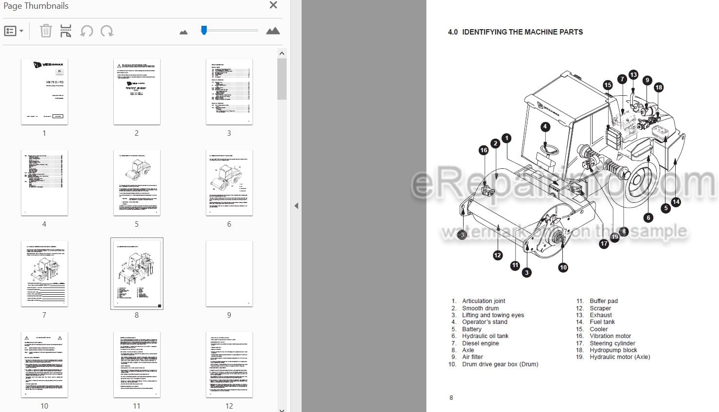 Photo 3 - JCB Vibromax VM75D VM75PD Instruction Manual Vibratory Single Drum Roller 07222-28435A