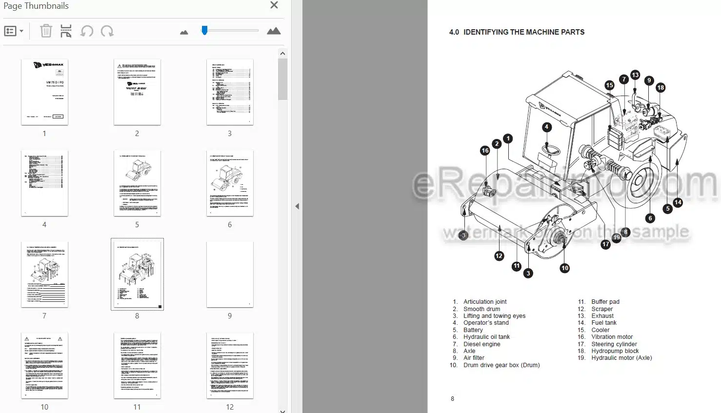Photo 3 - JCB Vibromax VM75D VM75PD Instruction Manual Vibratory Single Drum Roller 07222-28435A