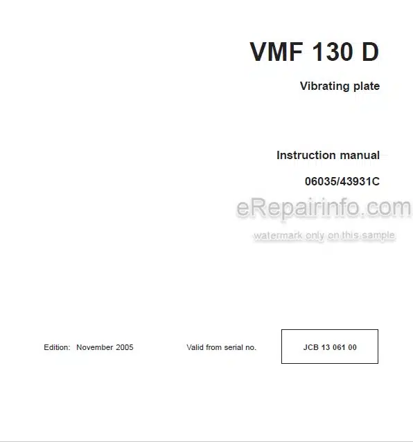 Photo 4 - JCB Vibromax VMF130D Instruction Manual Vibrating Plate 06035-43931C