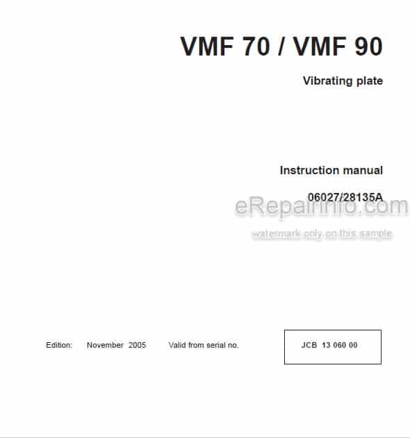 Photo 4 - JCB Vibromax VMF70 VMF90 Instruction Manual Vibrating Plate 06027-28135A