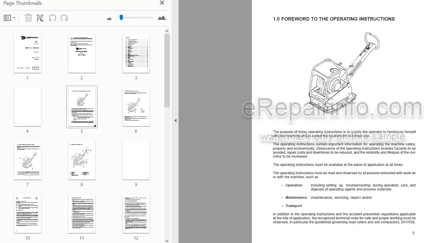 Photo 3 - JCB Vibromax VMP14 VMP48 Instruction Manual Vibrating Plate 05412-28135