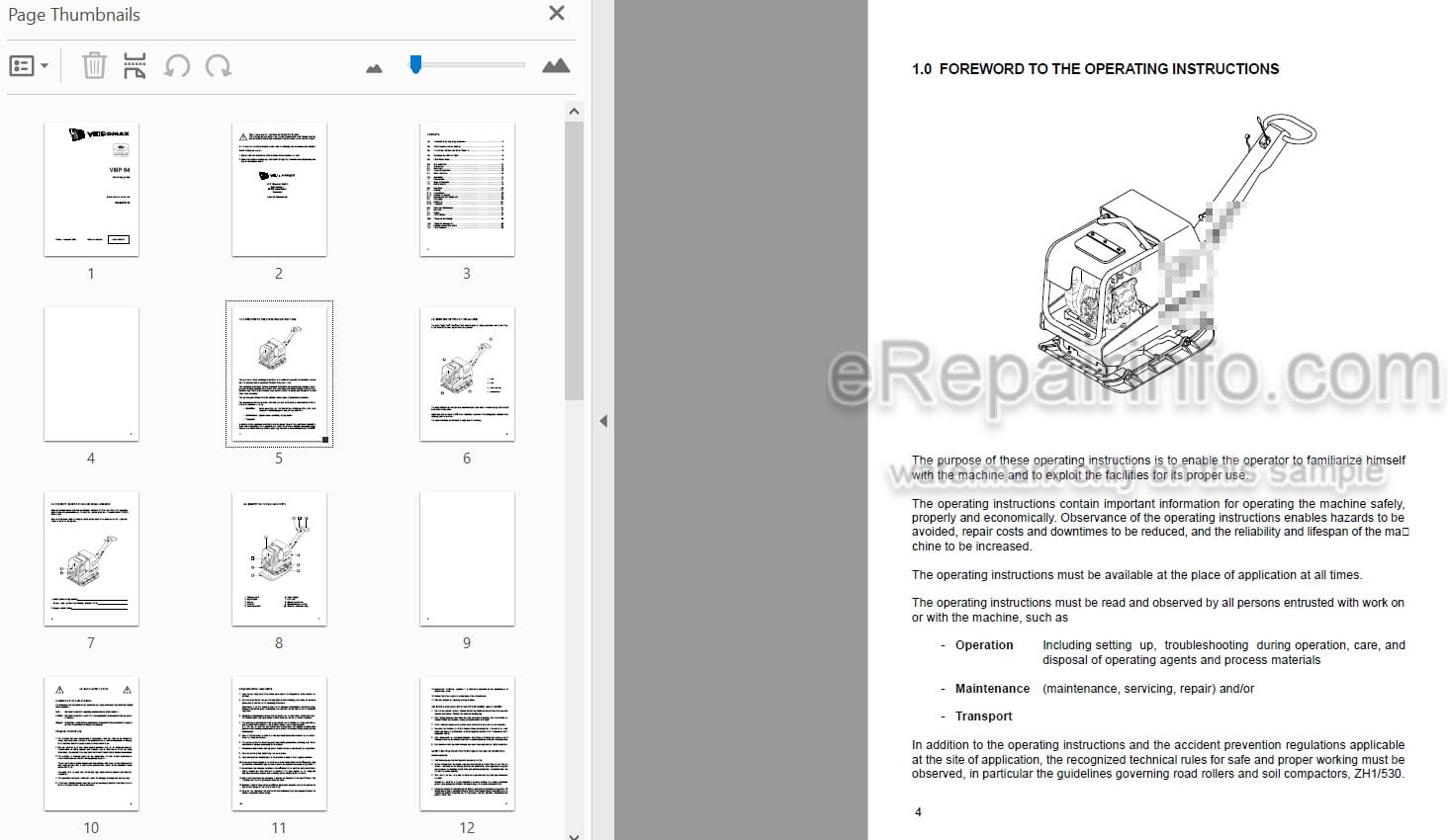 Photo 3 - JCB Vibromax VMP64 Instruction Manual Vibrating Plate 05450-28135