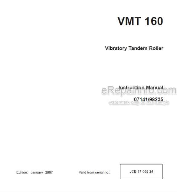 Photo 4 - JCB Vibromax VMT160 Instruction Manual Vibratory Tandem Roller 07141-98235