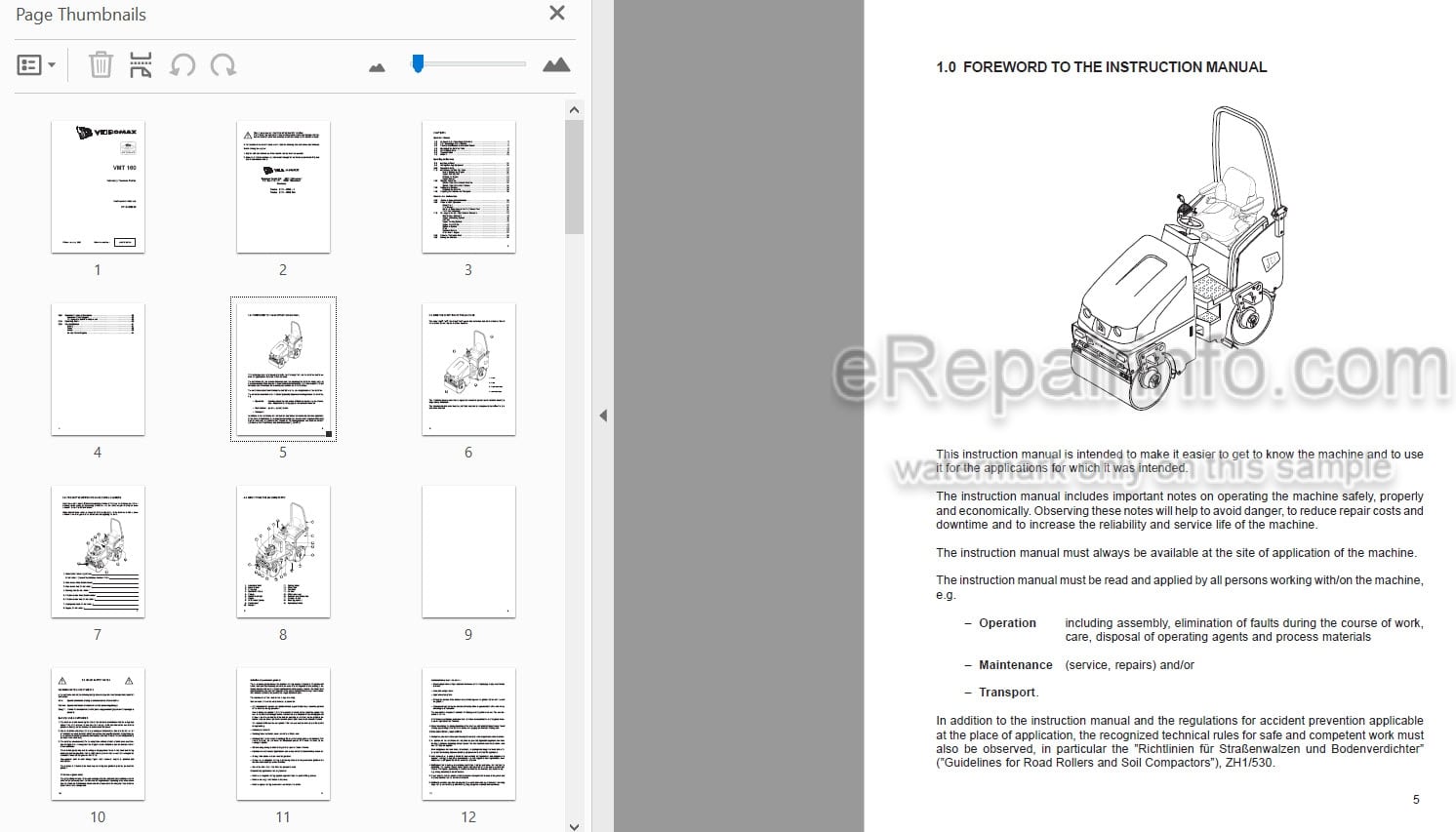 Photo 3 - JCB Vibromax VMT160 Instruction Manual Vibratory Tandem Roller 07141-98235