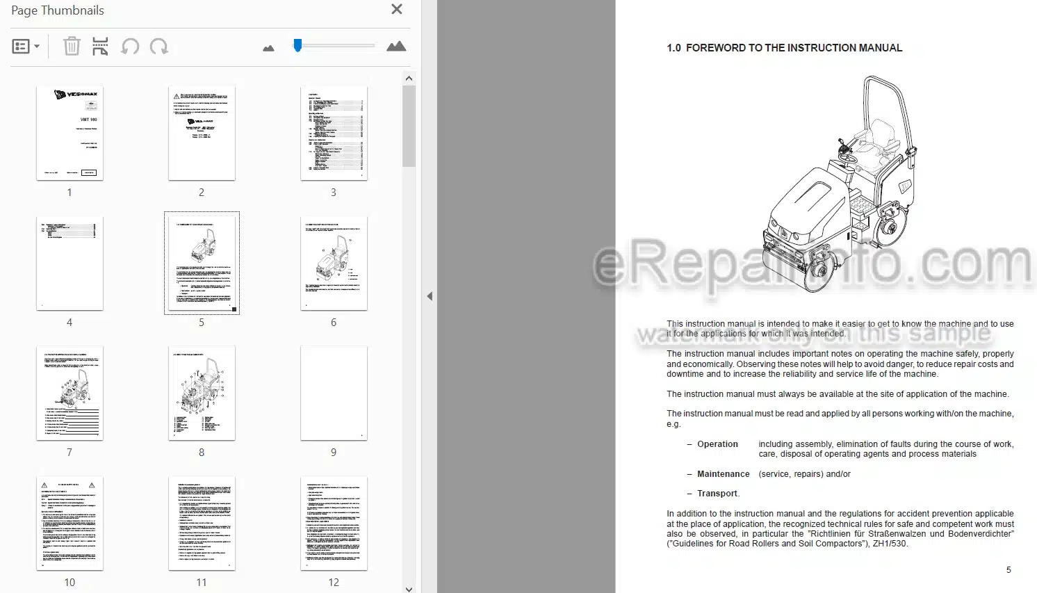 Photo 3 - JCB Vibromax VMT160 Instruction Manual Vibratory Tandem Roller 07141-98235