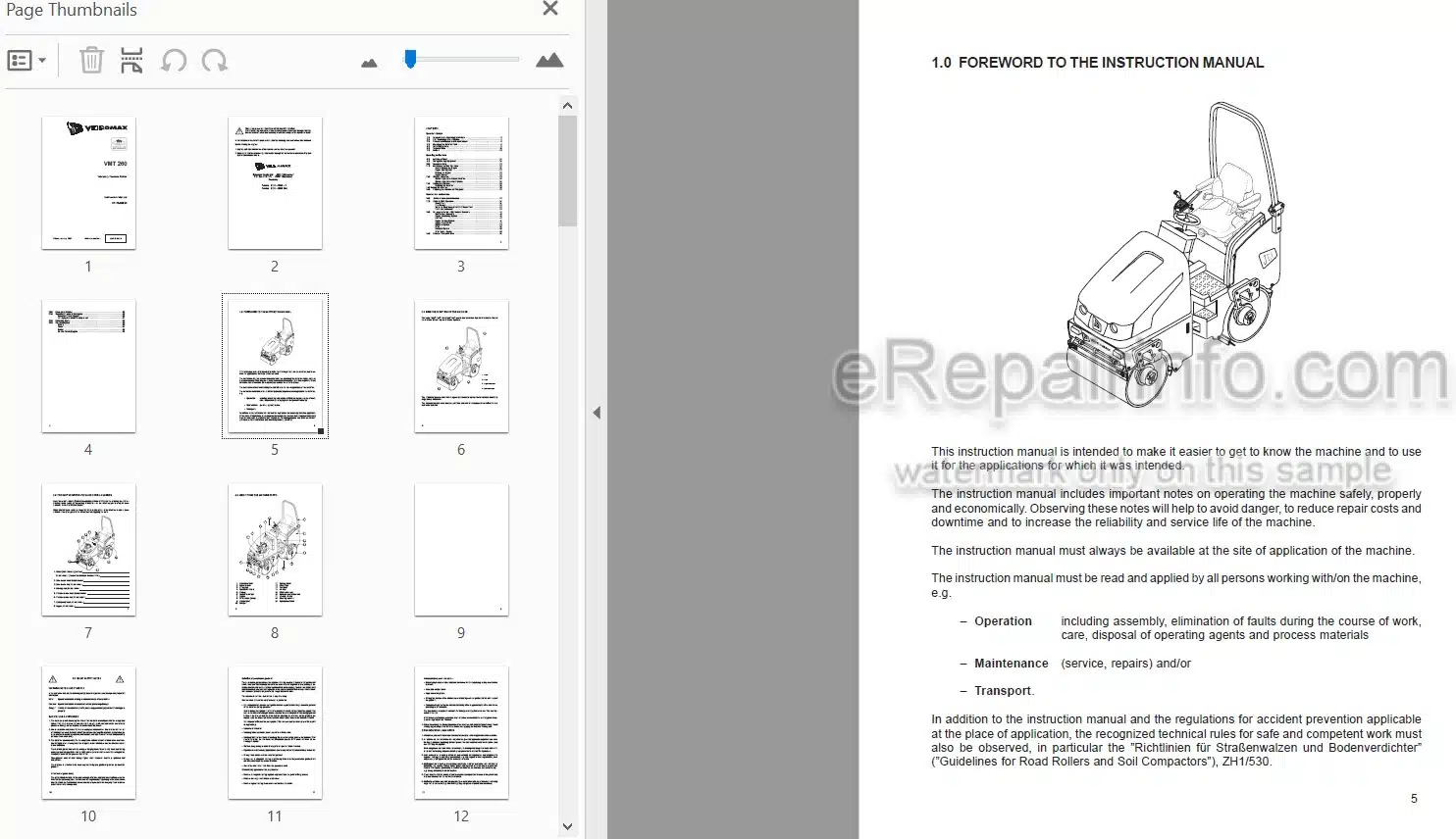 Photo 3 - JCB Vibromax VMT260 Instruction Manual Vibratory Tandem Roller 07170-98035