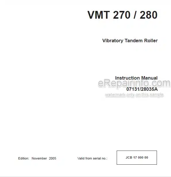 Photo 4 - JCB Vibromax VMT270 VMT280 Instruction Manual Vibratory Tandem Roller 07131-28035A