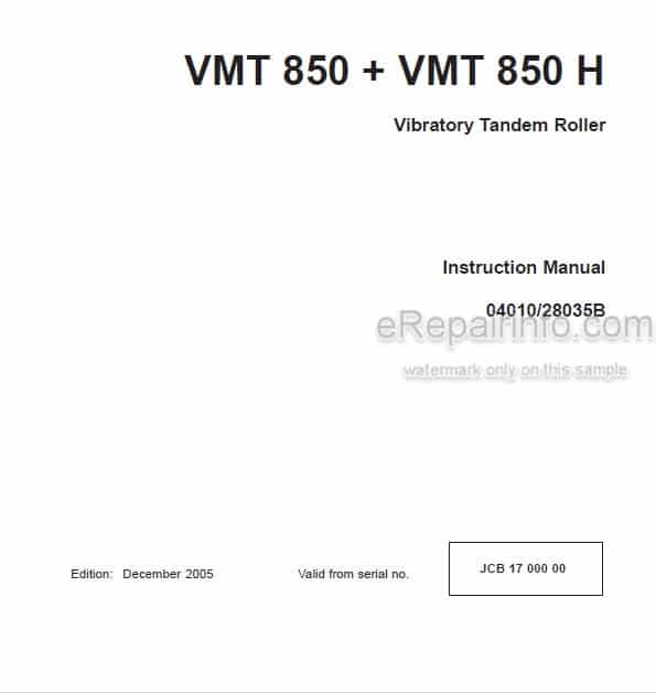 Photo 4 - JCB Vibromax VMT850 VMT850H Instruction Manual Vibratory Tandem Roller 04010-28035B