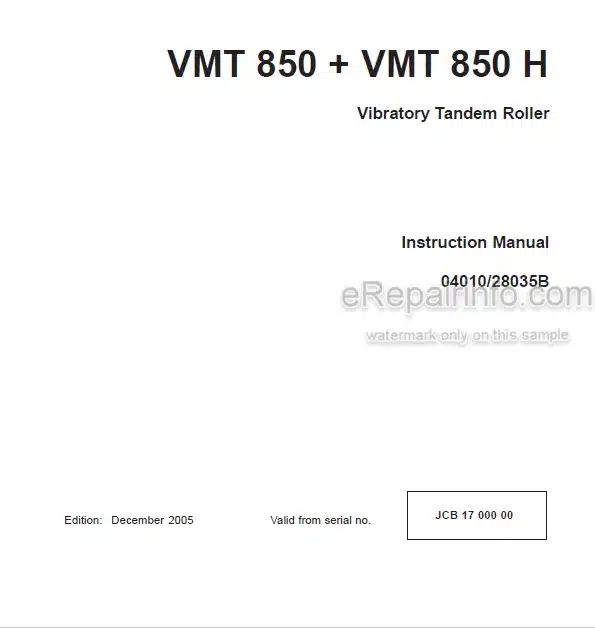 Photo 4 - JCB Vibromax VMT850 VMT850H Instruction Manual Vibratory Tandem Roller 04010-28035B